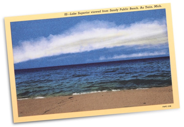 Postcard of a beach in Au Train, Michigan